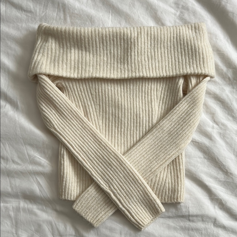 Elegant Cream Off-Shoulder Sweater